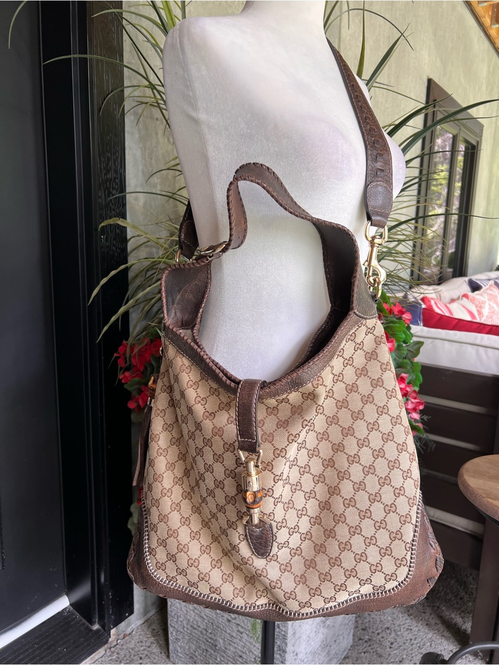Gucci Beige Brown GG Canvas Shoulder Bag